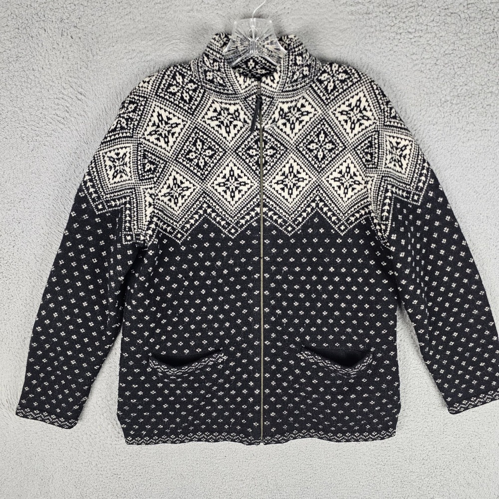 Lauren Ralph Lauren Cardigan Womens PM Black White Fair Isle Lambswool Zip
